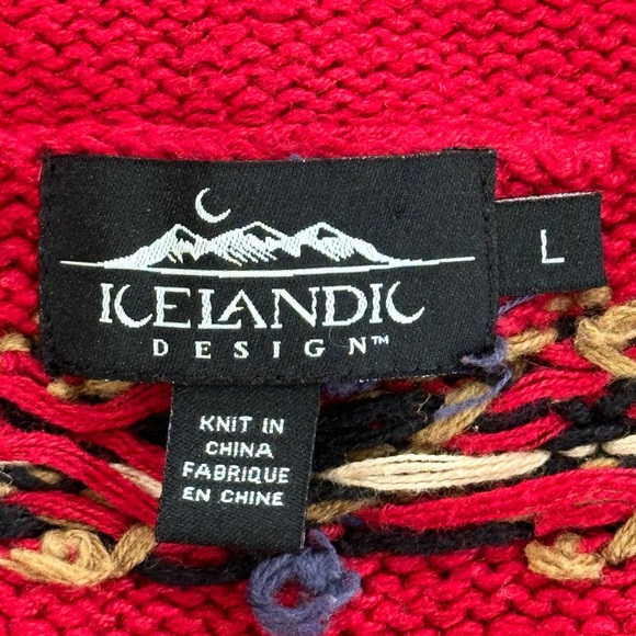 ICELANDIC Design Red 55% Hemp Cardigan Sweater Jacket Sz L - Picture 6 of 11